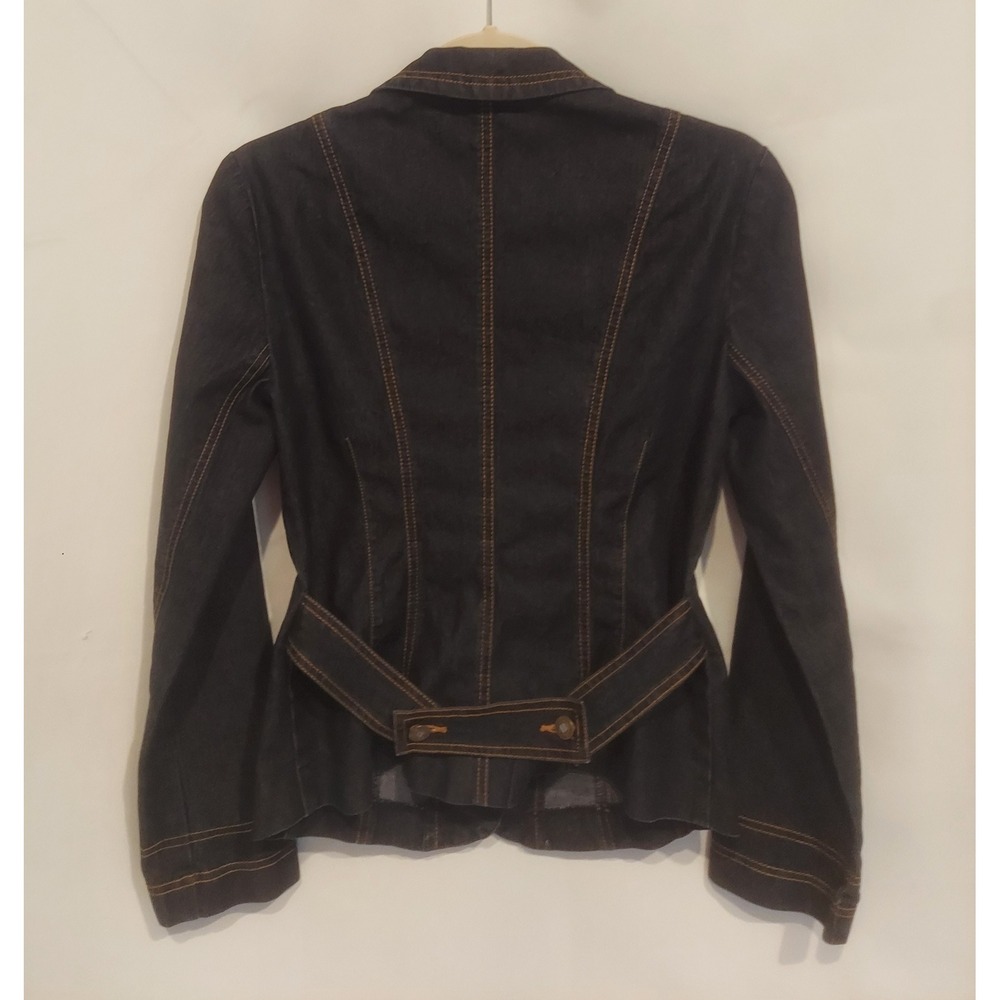 Bisou Bisou Womens Vintage Y2K Fitted Dark Wash Denim Blazer Jacket Size 8 - Picture 2 of 11